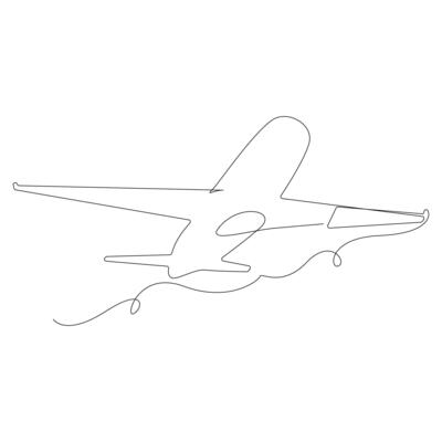 Continuous One line drawing of passenger airplane drawing art and illustration vector design