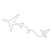 Continuous One line drawing of passenger airplane drawing art and illustration vector design