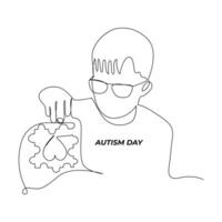 uno línea Arte vector de autismo conciencia concepto Arte y autismo día diseño y ilustración