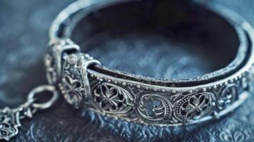 AI generated Intricate silver bracelet craftsmanship. AI generated. photo