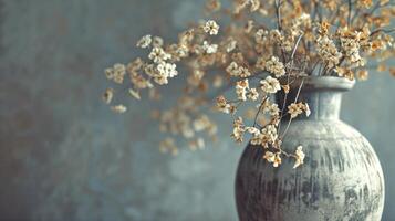 AI generated Vintage vase with dried flowers. Copy space. AI generated. photo