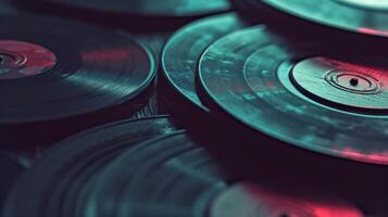 AI generated Stack of vinyl records. AI generated. photo