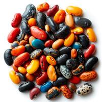 AI generated Multicolored beans, many different varieties of legumes, isolated white background - AI generated image photo