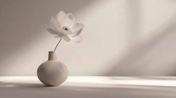 AI generated Still life of flower in beige vase. Copy Space. photo