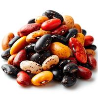 AI generated Multicolored beans, many different varieties of legumes, isolated white background - AI generated image photo