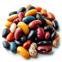 AI generated Multicolored beans, many different varieties of legumes, isolated white background - AI generated image photo