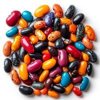 AI generated Multicolored beans, many different varieties of legumes, isolated white background - AI generated image photo