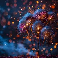 Colorful firework with bokeh background. New Year celebration photo