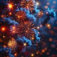 vistoso Fuegos artificiales con bokeh antecedentes. nuevo año celebracion foto