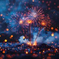 Colorful firework with bokeh background. New Year celebration photo