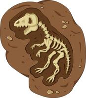 Dinosaur fossil skeleton in the soil, archeological excavation cartoon style vector