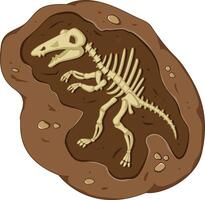 Fossil dinosaur skeleton in brown mud vector