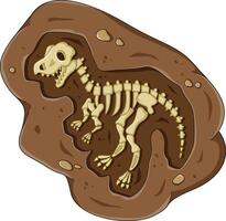 Dinosaur fossil skeleton in the soil, archeological excavation cartoon style vector