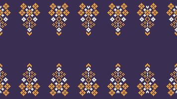 Traditional ethnic motifs ikat geometric fabric pattern cross stitch.Ikat embroidery Ethnic oriental Pixel violet purple background. Abstract,vector,illustration. Texture,scarf,decoration,wallpaper. vector