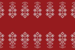 Traditional ethnic motifs ikat geometric fabric pattern cross stitch.Ikat embroidery Ethnic oriental Pixel red background. Abstract,vector,illustration. Texture,christmas,decoration,wallpaper. vector