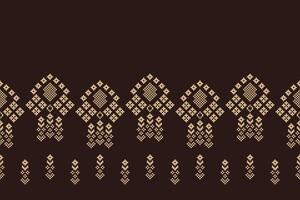 Traditional ethnic motifs ikat geometric fabric pattern cross stitch.Ikat embroidery Ethnic oriental Pixel brown background. Abstract,vector,illustration. Texture,scarf,decoration,wallpaper. vector