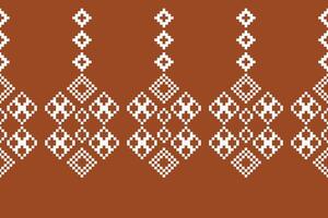 Traditional ethnic motifs ikat geometric fabric pattern cross stitch.Ikat embroidery Ethnic oriental Pixel brown background. Abstract,vector,illustration. Texture,scarf,decoration,wallpaper. vector