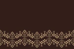 Traditional ethnic motifs ikat geometric fabric pattern cross stitch.Ikat embroidery Ethnic oriental Pixel brown background. Abstract,vector,illustration. Texture,scarf,decoration,wallpaper. vector