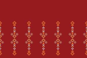 Traditional ethnic motifs ikat geometric fabric pattern cross stitch.Ikat embroidery Ethnic oriental Pixel red background. Abstract,vector,illustration. Texture,christmas,decoration,wallpaper. vector