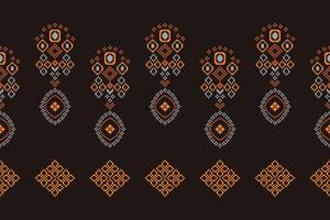 Traditional ethnic motifs ikat geometric fabric pattern cross stitch.Ikat embroidery Ethnic oriental Pixel brown background. Abstract,vector,illustration. Texture,scarf,decoration,wallpaper. vector