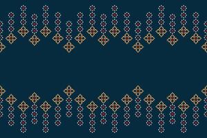 Traditional ethnic motifs ikat geometric fabric pattern cross stitch.Ikat embroidery Ethnic oriental Pixel navy blue background. Abstract,vector,illustration. Texture,scarf,decoration,wallpaper. vector