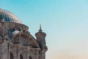 Architectural details of Ortakoy Mosque with copy space for texts. Baroque style Ottoman architecture. photo