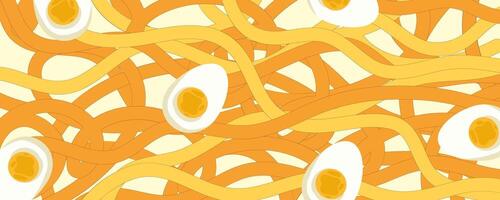 Noodle Ramen Pattern with egg background. Pasta food texture spaghetti geometric. Abstract ramen ornament. Flat vector illustration. Wave texture background