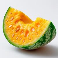 AI generated Yellow juicy ripe watermelon, white isolated background - AI generated image photo
