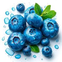 AI generated Fresh ripe large blueberries, ecological white background - AI generated image photo
