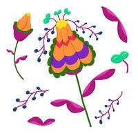 Color illustration of fantastic colors. Set of fabulous alien plants on a white background. vector