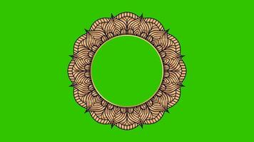 Ramadan, Eid, Muslim, Arabic Islamic east style Mandala Frame Green Screen Animation. Mandala Alpha Channel element. Abstract golden mandala Frame 4k video footage. Mandala Green Screen Alpha Channel.