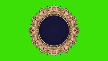 Ramadan, Eid, Muslim, Arabic Islamic east style Mandala Frame Green Screen Animation. Mandala Alpha Channel element. Abstract golden mandala Frame 4k video footage. Mandala Green Screen Alpha Channel.