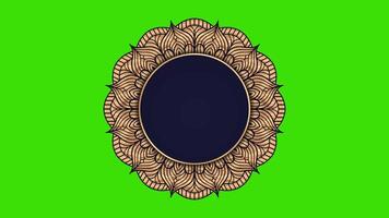 Ramadan, Eid, Muslim, Arabic Islamic east style Mandala Frame Green Screen Animation. Mandala Alpha Channel element. Abstract golden mandala Frame 4k video footage. Mandala Green Screen Alpha Channel.