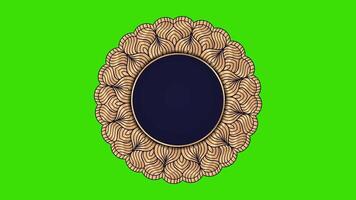 Ramadan, Eid, Muslim, Arabic Islamic east style Mandala Frame Green Screen Animation. Mandala Alpha Channel element. Abstract golden mandala Frame 4k video footage. Mandala Green Screen Alpha Channel.