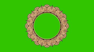 Ramadan, Eid, Muslim, Arabic Islamic east style Mandala Frame Green Screen Animation. Mandala Alpha Channel element. Abstract golden mandala Frame 4k video footage. Mandala Green Screen Alpha Channel.