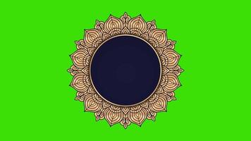 Ramadan, Eid, Muslim, Arabic Islamic east style Mandala Frame Green Screen Animation. Mandala Alpha Channel element. Abstract golden mandala Frame 4k video footage. Mandala Green Screen Alpha Channel.