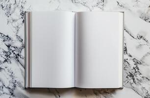 AI generated Blank white book mockup. The cover of a book is white on a white background empty book. Generated by artificial intelligence. photo