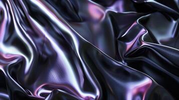 AI generated Dark silk displaying holographic foil. Black abstract background. Generated by artificial intelligence. photo