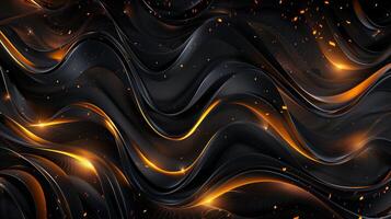 AI generated An abstract wallpaper with golden and dark waves, in the style of precisionist lines, flickr, glowing lights. Background, texture. Generated by artificial intelligence. photo