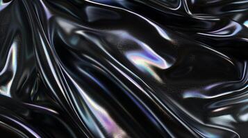 AI generated Dark silk displaying holographic foil. Black abstract background. Generated by artificial intelligence. photo