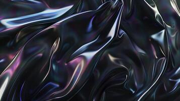 AI generated Dark silk displaying holographic foil. Black abstract background. Generated by artificial intelligence. photo