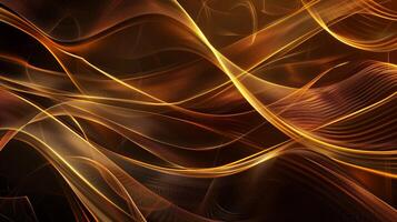 AI generated An abstract wallpaper with golden and dark waves, in the style of precisionist lines, flickr, glowing lights. Background, texture. Generated by artificial intelligence. photo