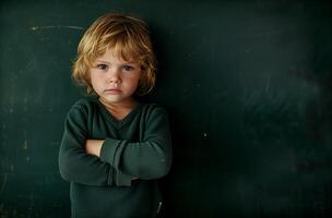 AI generated The boy in front of a blackboard. Created by artificial intelligence. photo