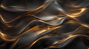 AI generated An abstract wallpaper with golden and dark waves, in the style of precisionist lines, flickr, glowing lights. Background, texture. Generated by artificial intelligence. photo