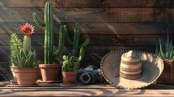 ai generado brillante azul cactus plantas en contra un rosado antecedentes. generado por artificial inteligencia. foto