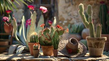 ai generado brillante azul cactus plantas en contra un rosado antecedentes. generado por artificial inteligencia. foto