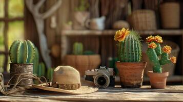 ai generado brillante azul cactus plantas en contra un rosado antecedentes. generado por artificial inteligencia. foto