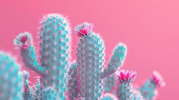 ai generado brillante azul cactus plantas en contra un rosado antecedentes. generado por artificial inteligencia. foto