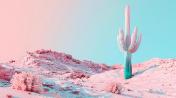 AI generated Bright blue cactus plants against a pink background. Generated by artificial intelligence. photo