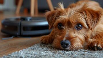 AI Generated Animated Jack Russell terrier and robot vacuum cleaner at home, Poland photo